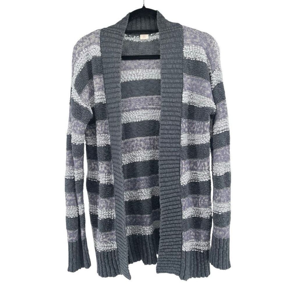Wild Pearl Women’s Blue Gray Chunky Knit Open Front Cotton Blend Cardigan Medium